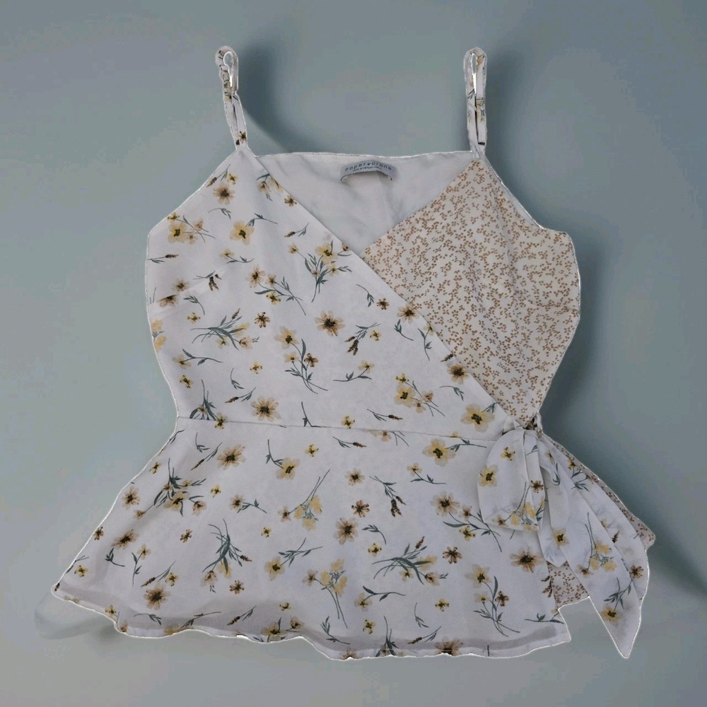 Paper Crane Womens‎ Top Size Sm Ivory Floral V Neck Tie Side Peplum Flowy Blouse